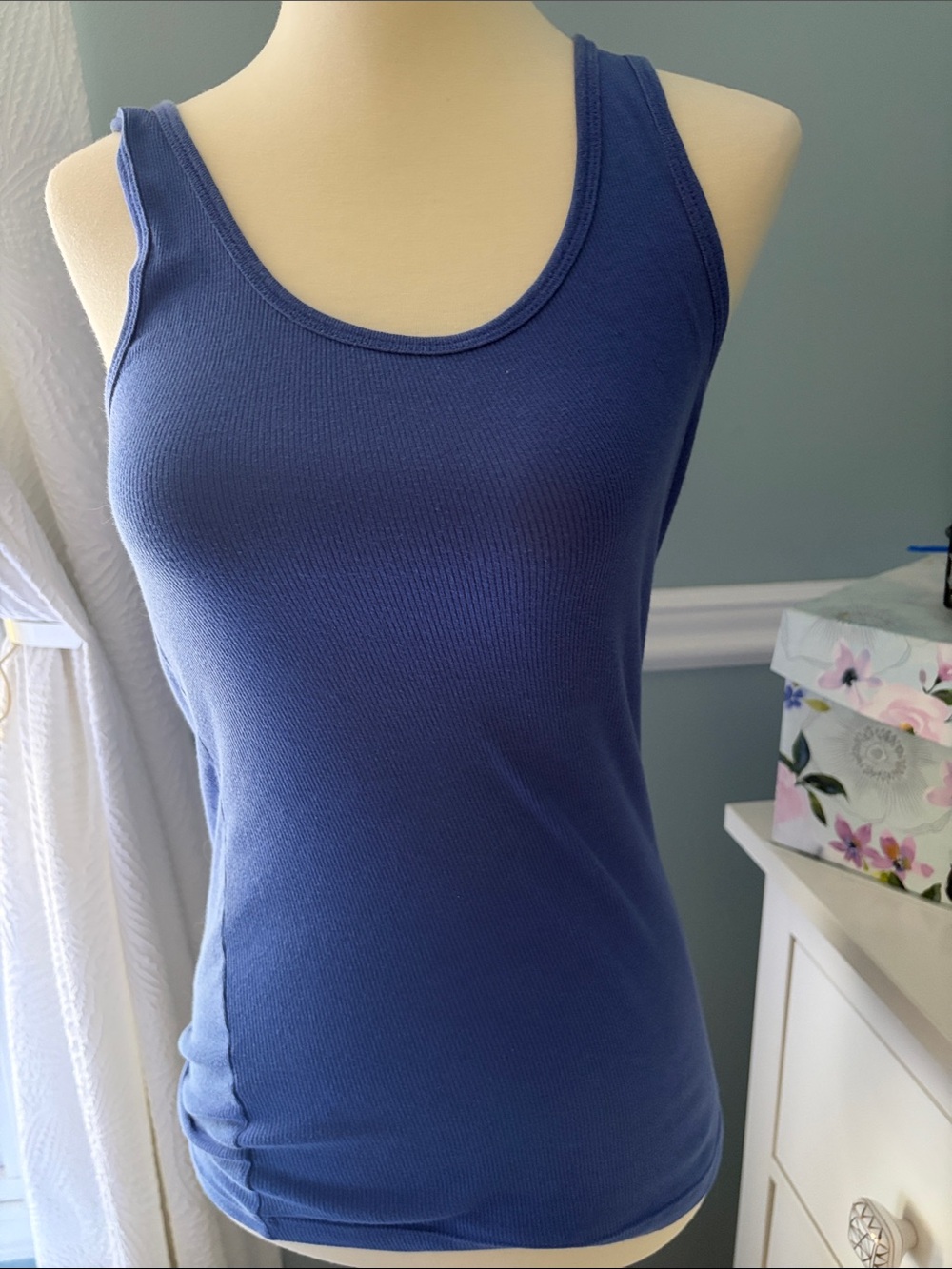 Women's Blue Ribbed Tank Top